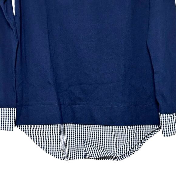 NWT J Crew Mercantile Womens Gingham Faux Layered Boatneck Top Navy Blue Size XS - Picture 5 of 10
